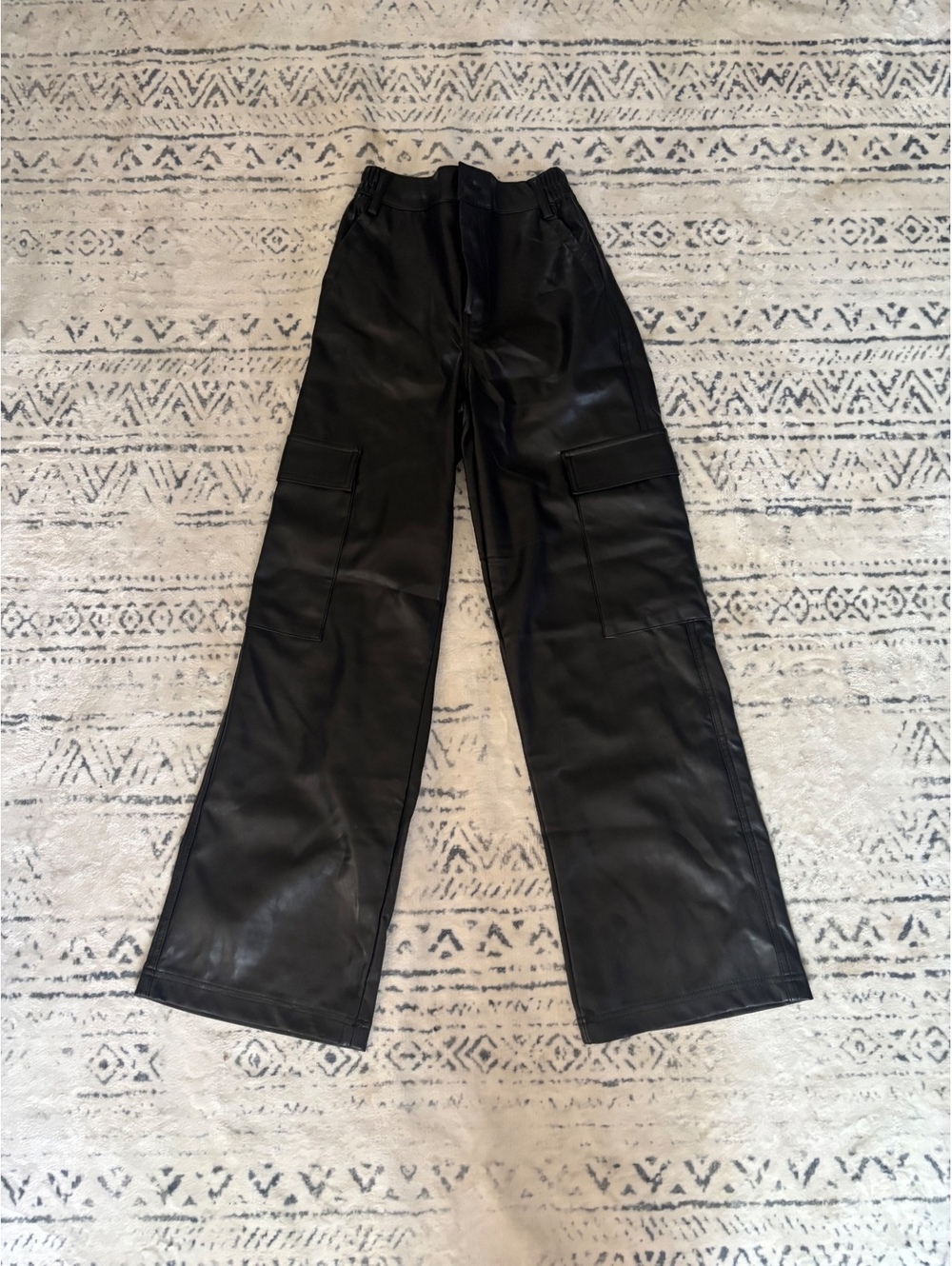 Windsor Black Faux Leather Wide Leg Cargo Pants Size S